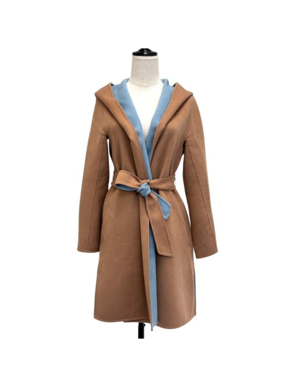 Max Mara Studio Cucito Mano Cashmere Blend Double Face Hooded Coat Brown 40